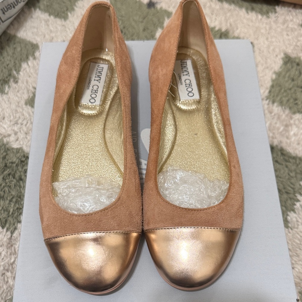 Jimmy Choo Tan Suede Flats